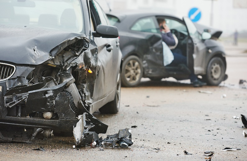 A car that has been hit by another car.