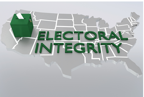 A map of the united states with an image of a house and words " electoral integrity ".