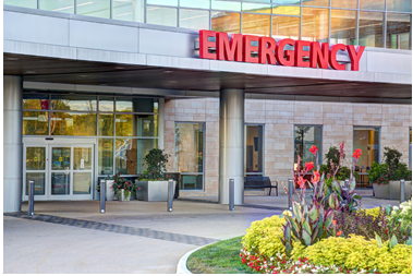 A building with emergency signs on it